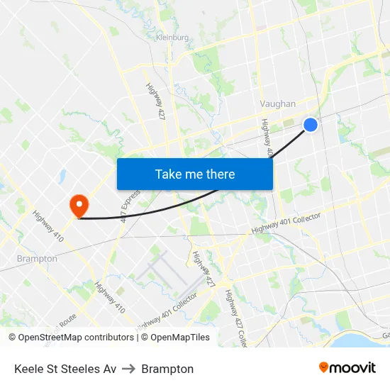 Keele St Steeles Av to Brampton map
