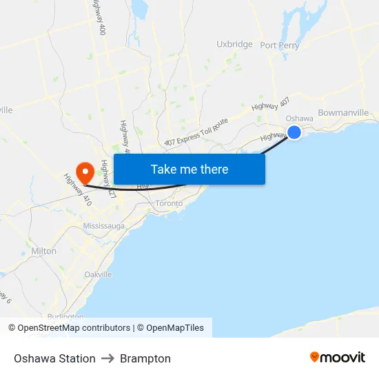 Oshawa Station to Brampton map