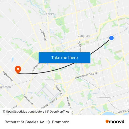 Bathurst St Steeles Av to Brampton map