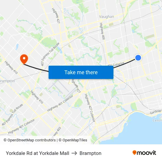 Yorkdale Rd at Yorkdale Mall to Brampton map