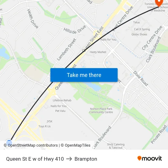 Queen St E w of Hwy 410 to Brampton map