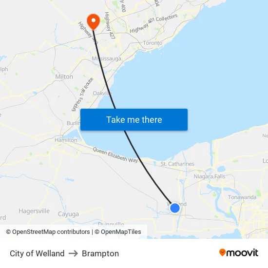 City of Welland to Brampton map