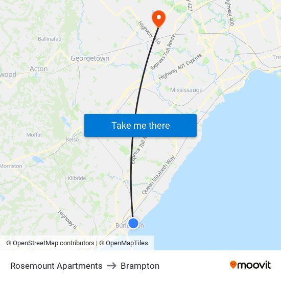 Rosemount Apartments to Brampton map