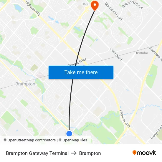 Brampton Gateway Terminal to Brampton map