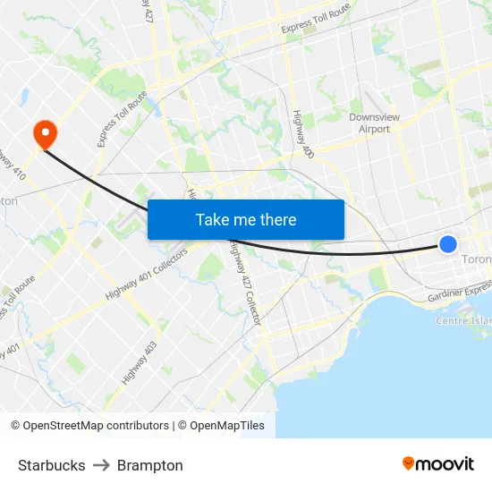 Starbucks to Brampton map