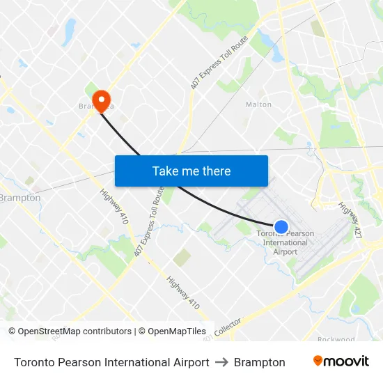 Toronto Pearson International Airport to Brampton map