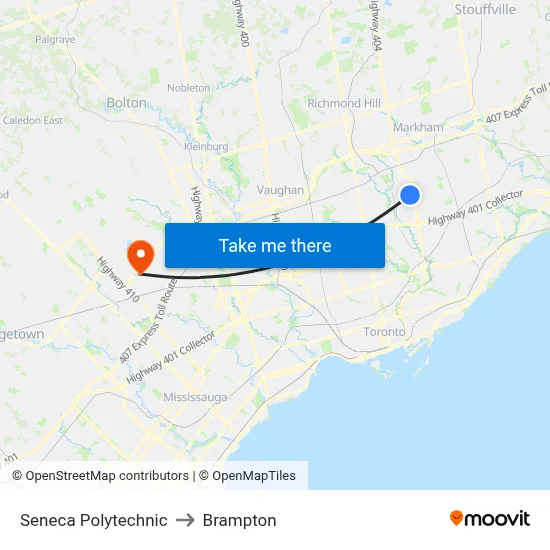 Seneca Polytechnic to Brampton map