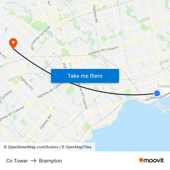 Cn Tower to Brampton map