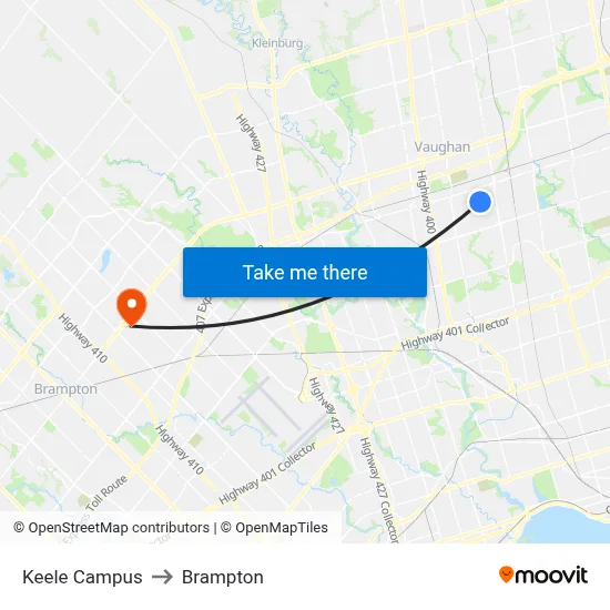 Keele Campus to Brampton map