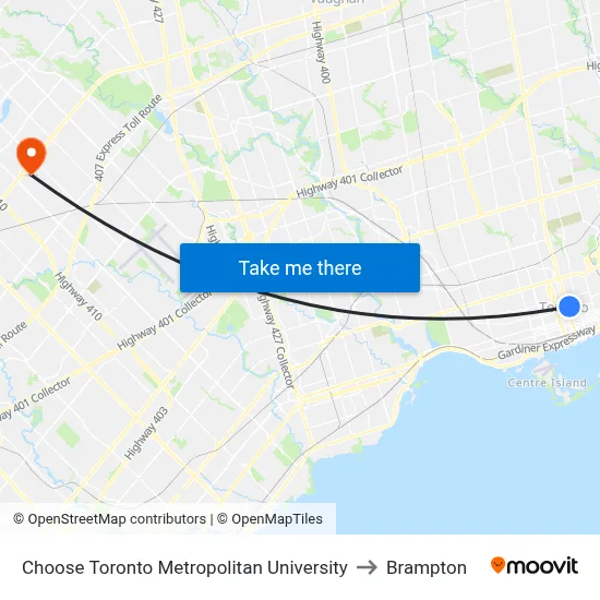 Choose Toronto Metropolitan University to Brampton map