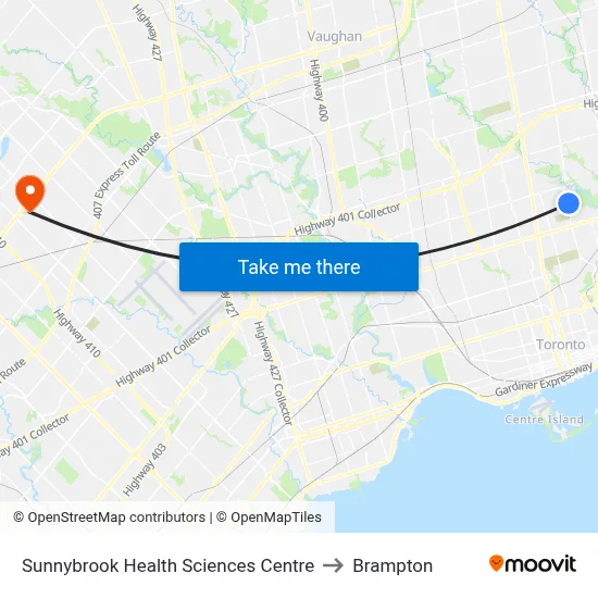 Sunnybrook Health Sciences Centre to Brampton map