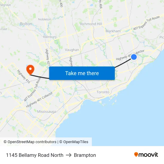 1145 Bellamy Road North to Brampton map