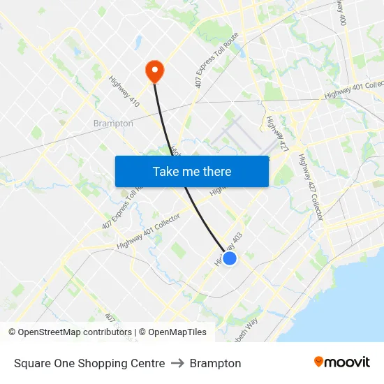 Square One Shopping Centre to Brampton map