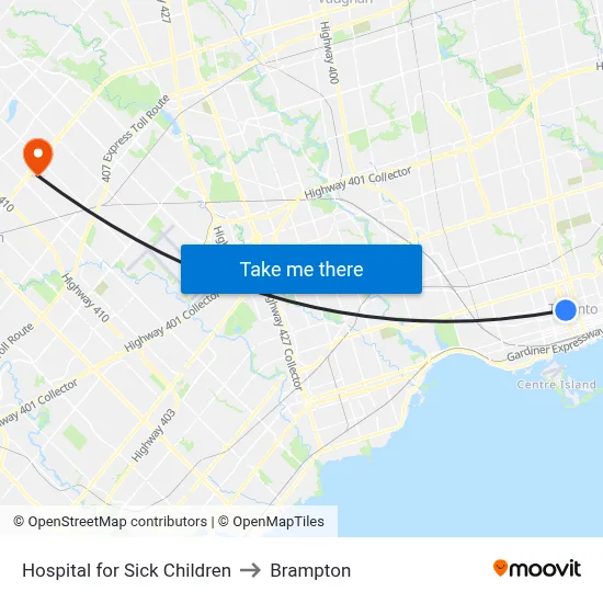 Hospital for Sick Children to Brampton map