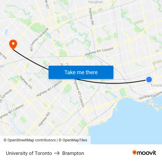 University of Toronto to Brampton map