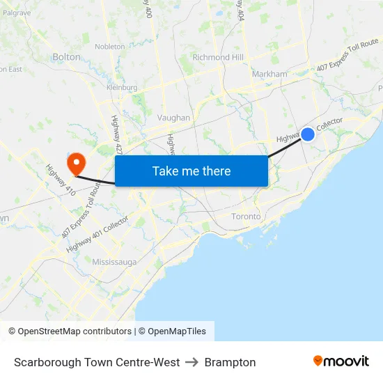 Scarborough Town Centre-West to Brampton map
