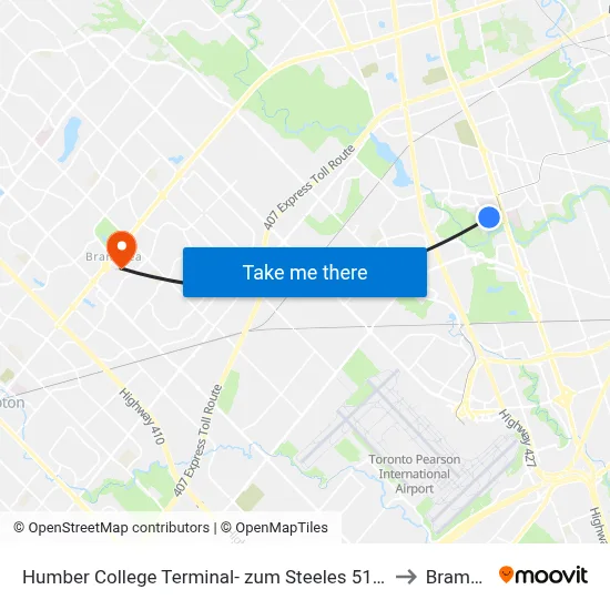Humber College Terminal- zum Steeles 511/511A/511C to Brampton map