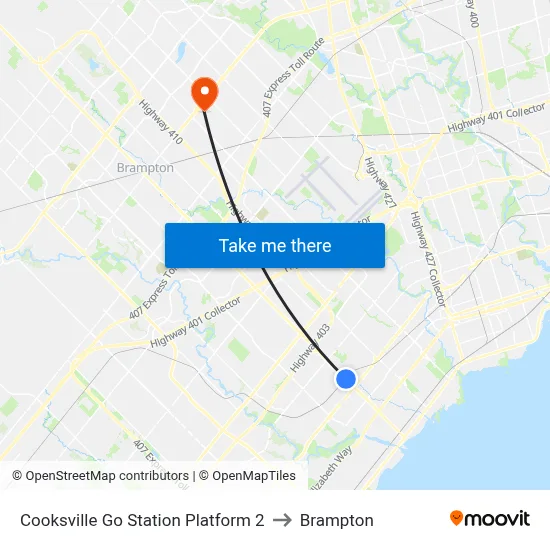 Cooksville Go Station Platform 2 to Brampton map