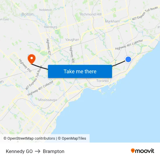 Kennedy GO to Brampton map