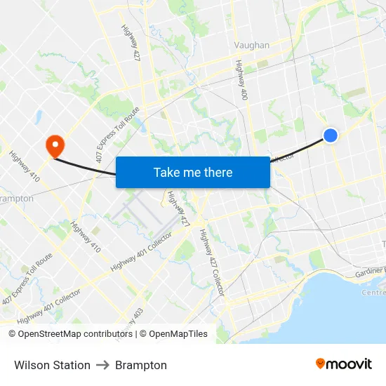 Wilson Station to Brampton map