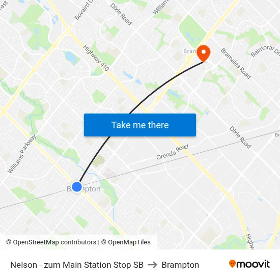 Nelson - zum Main Station Stop SB to Brampton map