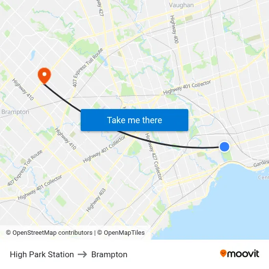 High Park Station to Brampton map