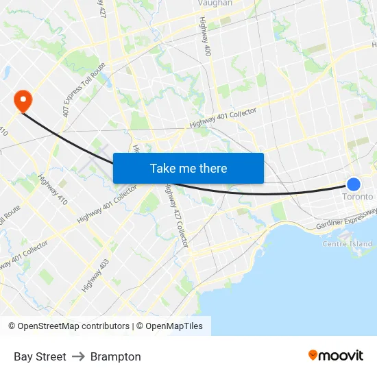 Bay Street to Brampton map