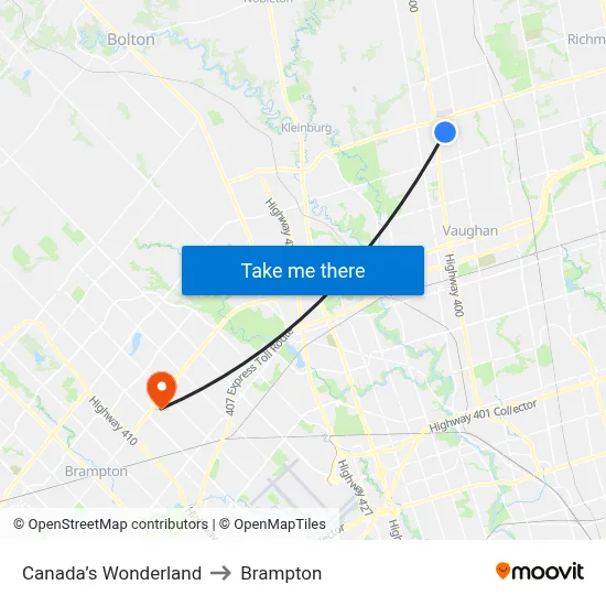 Canada’s Wonderland to Brampton map
