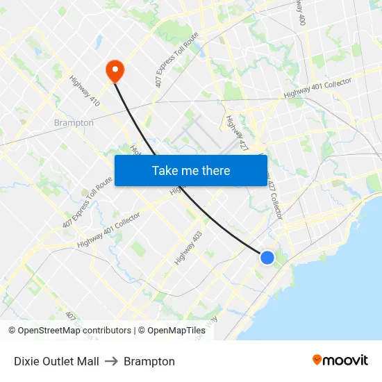 Dixie Outlet Mall to Brampton map