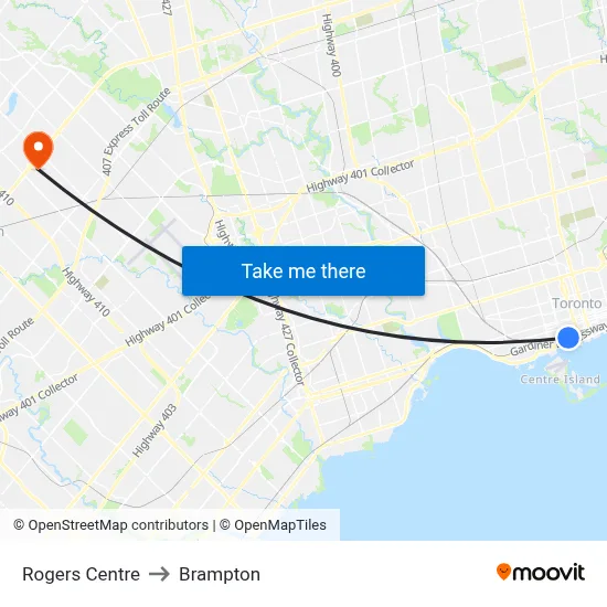 Rogers Centre to Brampton map