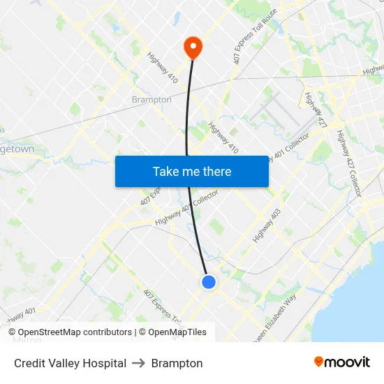 Credit Valley Hospital to Brampton map