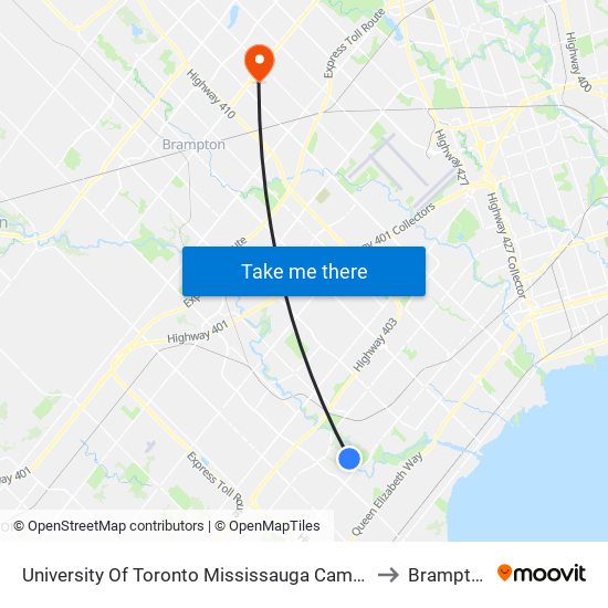 University Of Toronto Mississauga Campus to Brampton map