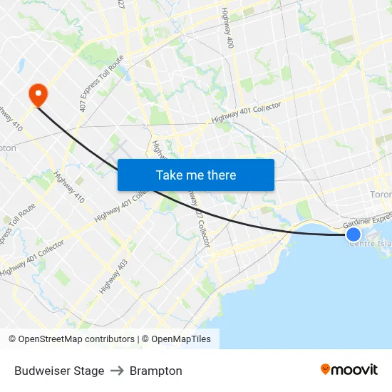 Budweiser Stage to Brampton map