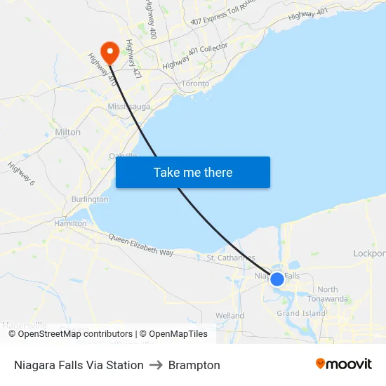 Niagara Falls Via Station to Brampton map