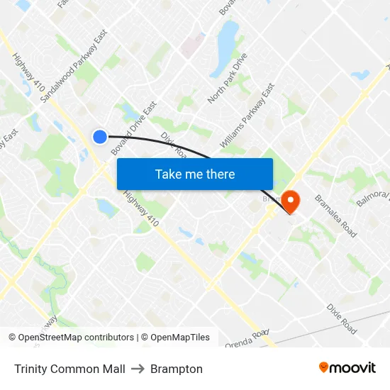 Trinity Common Mall to Brampton map