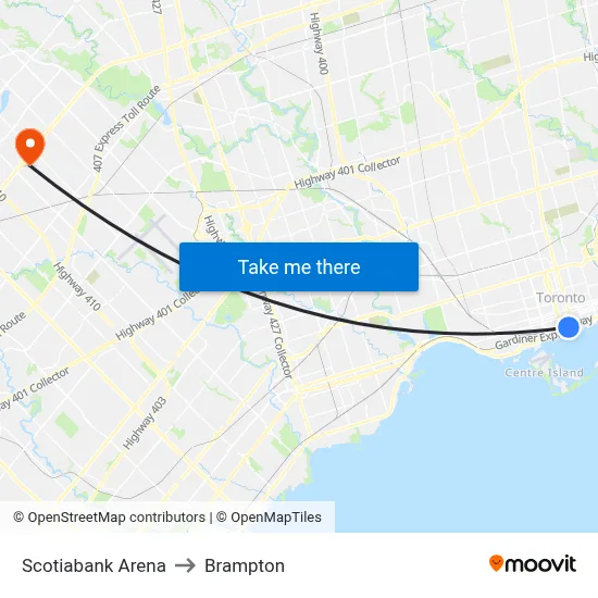 Scotiabank Arena to Brampton map