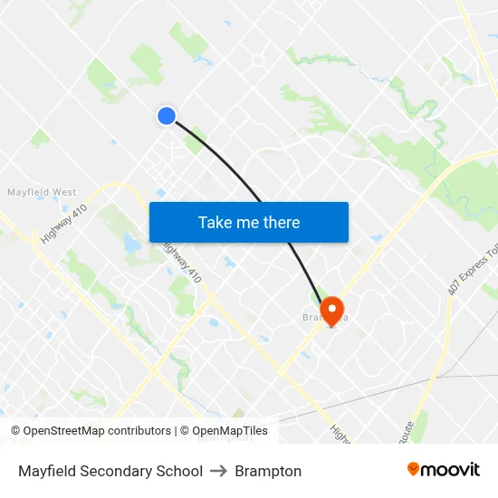 Mayfield Secondary School to Brampton map