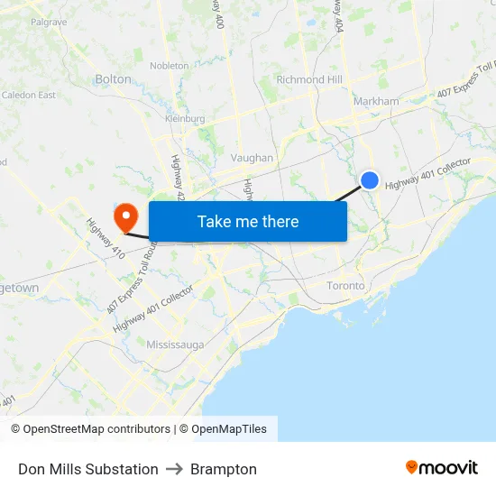 Don Mills Substation to Brampton map