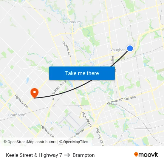 Keele Street & Highway 7 to Brampton map