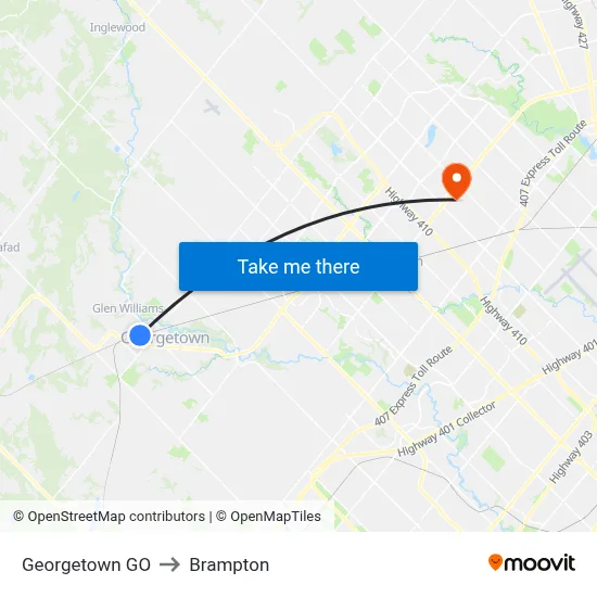 Georgetown GO to Brampton map