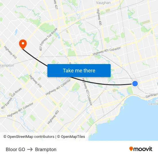 Bloor GO to Brampton map