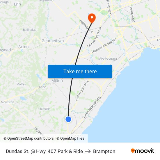 Dundas St. @ Hwy. 407 Park & Ride to Brampton map