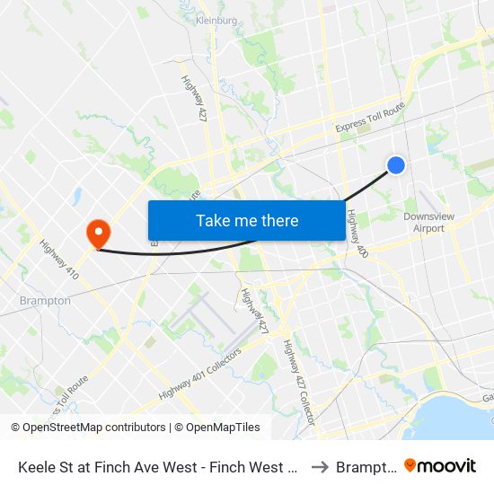 Keele St at Finch Ave West - Finch West Station to Brampton map