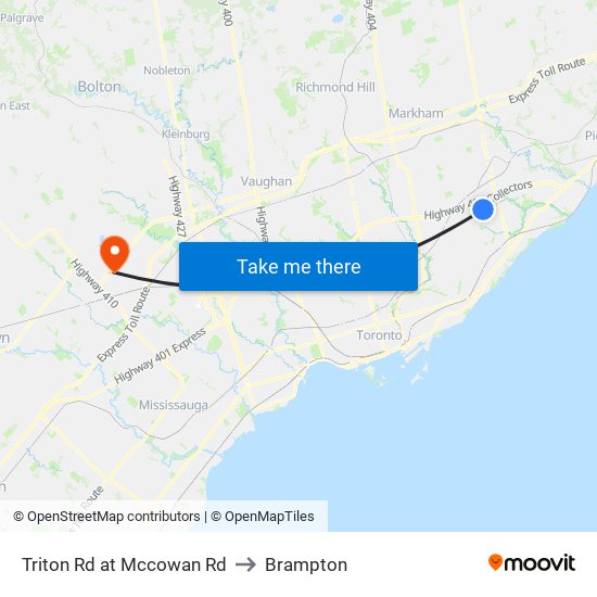 Triton Rd at Mccowan Rd to Brampton map