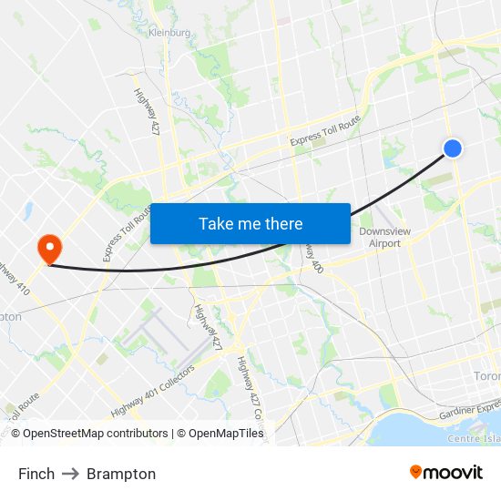 Finch to Brampton map