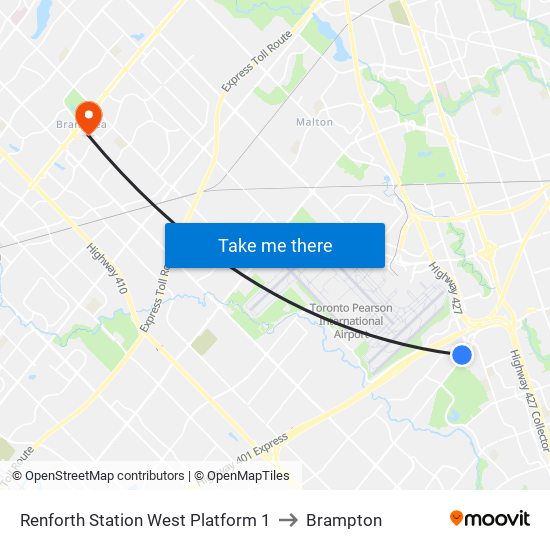 Renforth Station West Platform 1 to Brampton map
