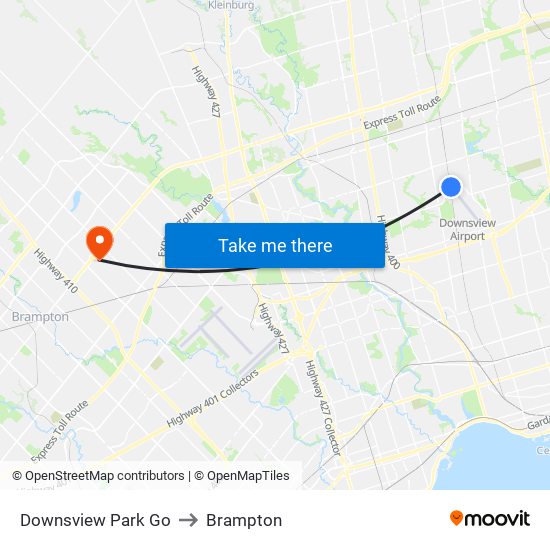 Downsview Park Go to Brampton map