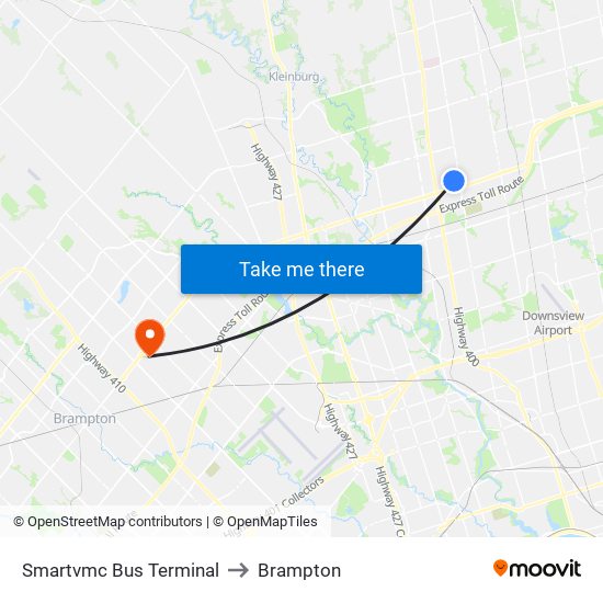 Smartvmc Bus Terminal to Brampton map