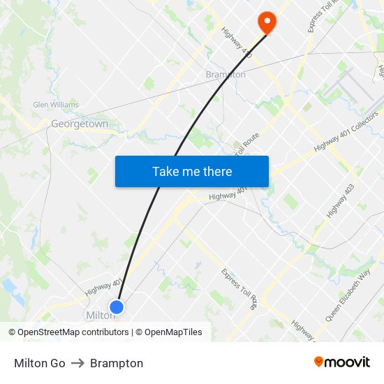 Milton Go to Brampton map