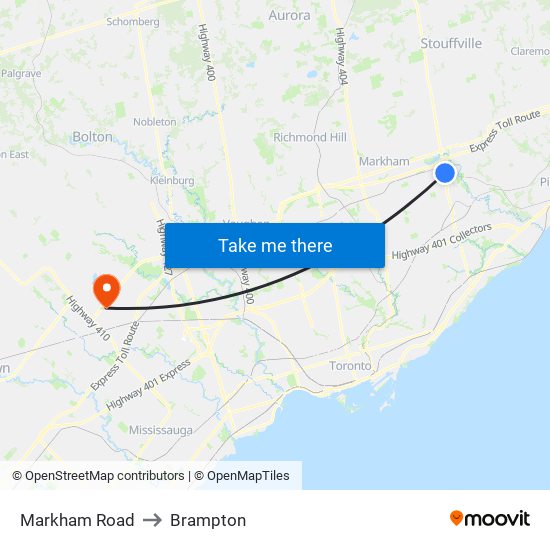 Markham Road to Brampton map